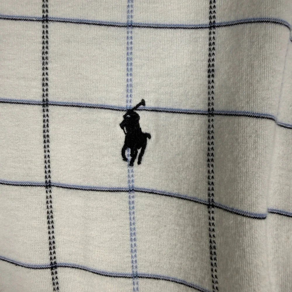 Vintage Polo Ralph Lauren White Blue Grid Polo Golf Shirt XL Made in Canada Mens